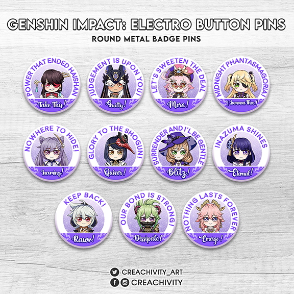 〘ON-HAND〙GENSHIN IMPACT: ELECTRO BUTTON PINS