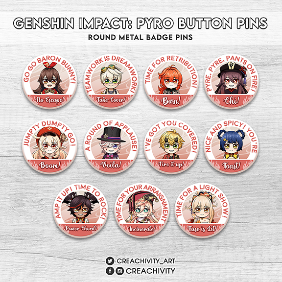〘ON-HAND〙GENSHIN IMPACT: PYRO BUTTON PINS