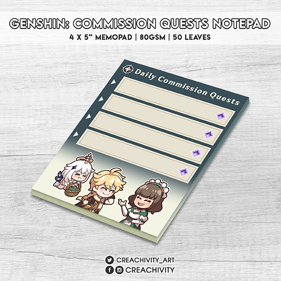 〘ON-HAND〙Genshin Impact: Daily Commission Quest Notepad